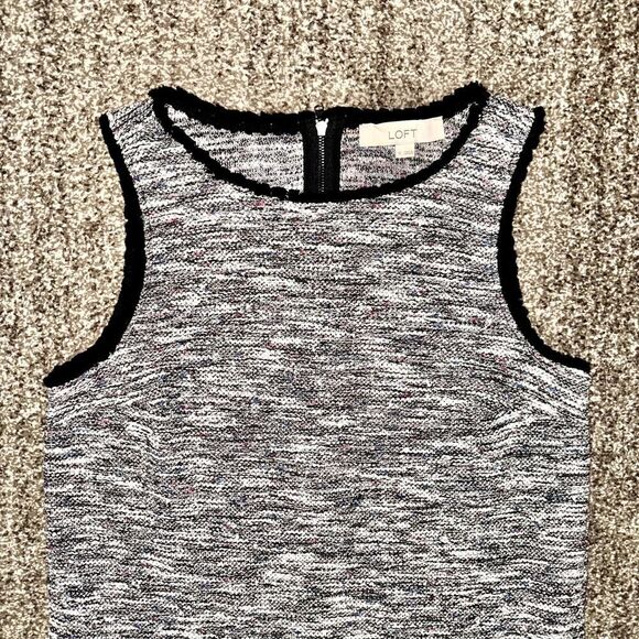 LOFT Ann Taylor Womens Boucle Sleeveless Retro Mod Shift Black White Multi Dress - Picture 8 of 10